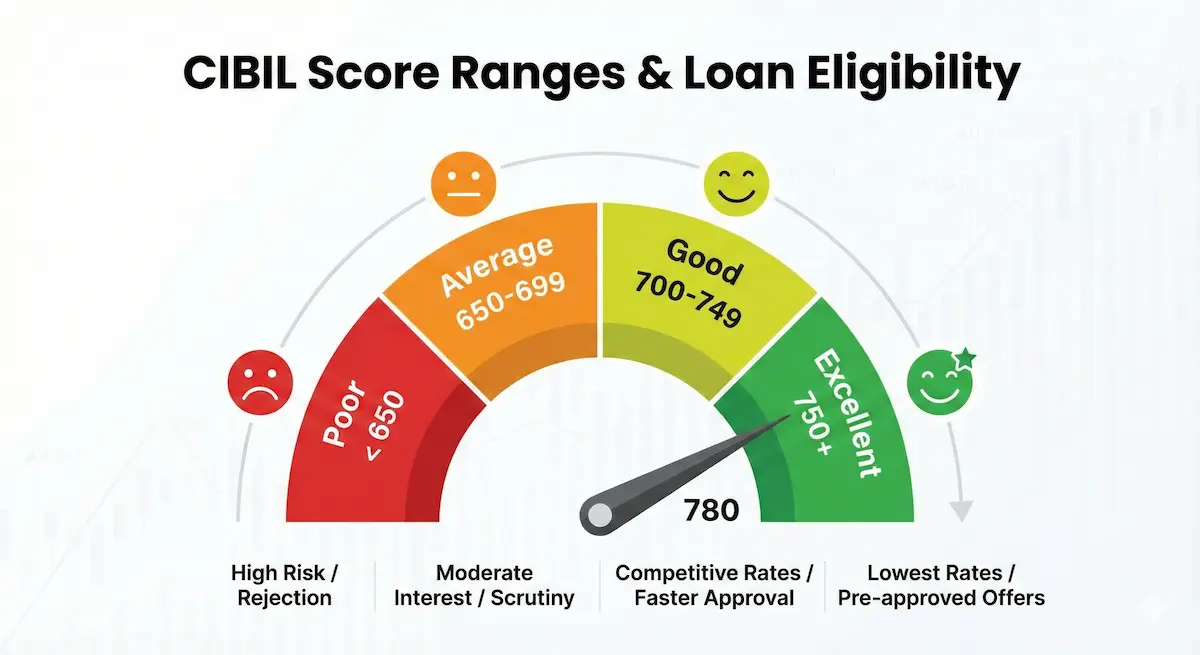 CIBIL score ranges from poor to excellent with color indicators