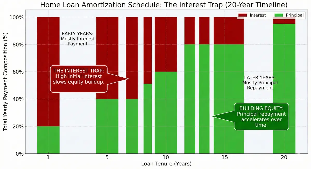 Amortization graph showing principal vs interest component over tenure