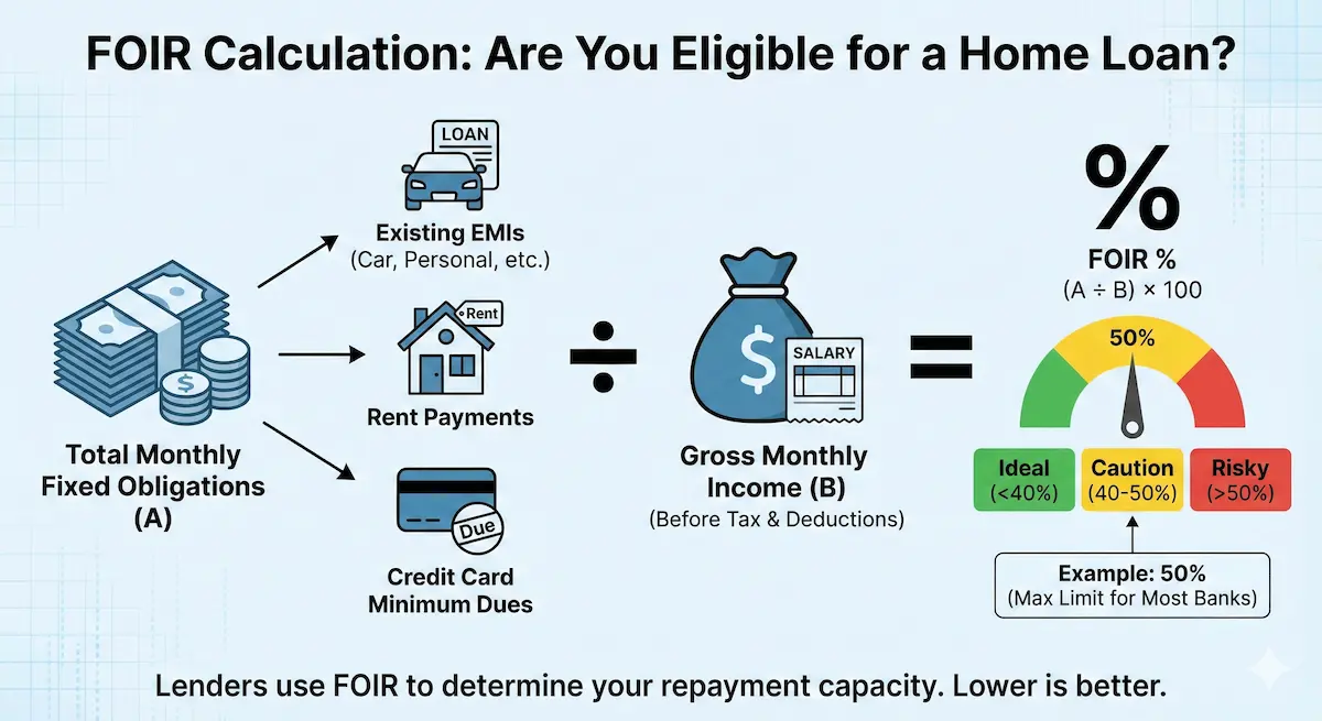 FOIR calculation example showing income vs obligations